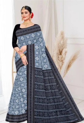 Odissi Fashion Printed Sambalpuri Pure Cotton Saree(Grey)