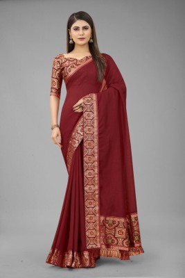 RAGHAV CULTURE Solid/Plain Daily Wear Silk Blend Saree(Maroon)