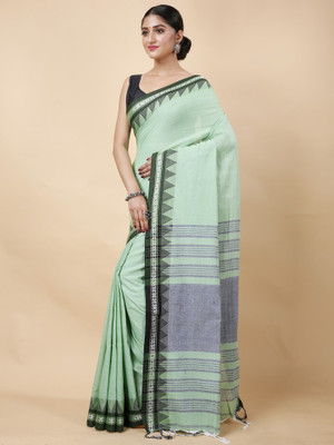 Sanjusaree Graphic Print Handloom Cotton Silk Saree(Light Green)