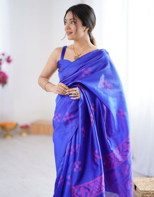 Samah Woven Banarasi Silk Blend Saree(Blue)