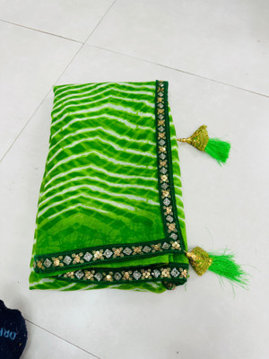 charmie designer Printed Bandhani Georgette Saree(Green)