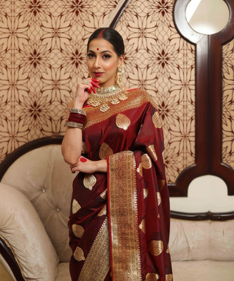 PHEASANT Woven Kanjivaram Pure Silk, Jacquard Saree(Maroon)