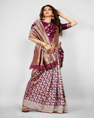 HouseOfCommon Woven Banarasi Chanderi Saree(Purple)