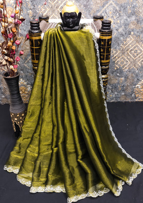 ZOYAL ENTERPRISE Solid/Plain Bollywood Jimmy choo Saree(Dark Green)