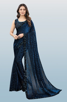 Amavii Embroidered Bollywood Lycra Blend Saree(Light Blue)