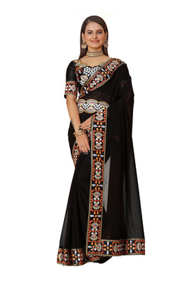 Shilpa Fashion Self Design Bollywood Georgette Saree(Black)
