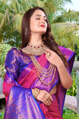 jayant creation Self Design, Woven Banarasi Silk Blend, Jacquard Saree(Pink)