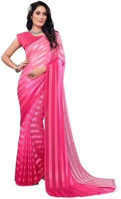 Moda Rapido Striped Daily Wear Satin Saree(Pink)