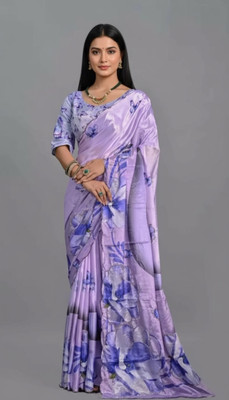 LUSTORA Floral Print, Printed Daily Wear Organza Saree(Purple)