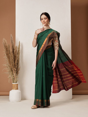 SILK ZONE Solid/Plain Banarasi Art Silk Saree(Green)