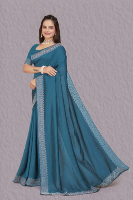 KEYU FASHION Embellished Bollywood Georgette Saree(Blue)