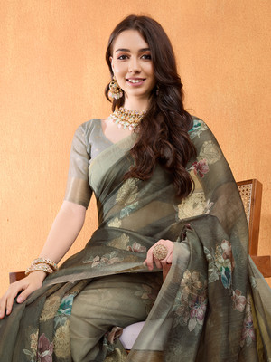 MANTROTSAV Digital Print Bollywood Silk Blend Saree(Green)