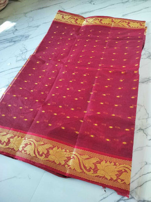 Piyafashion Self Design Tant Pure Cotton Saree(Maroon)