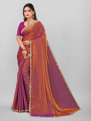 LADALI Embellished Bollywood Chiffon Saree(Purple)