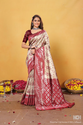 Yogik Creation Digital Print Kanjivaram Art Silk Saree(Beige, Maroon)