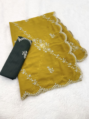 Ethina Fashion Embroidered Bollywood Georgette Saree(Yellow)