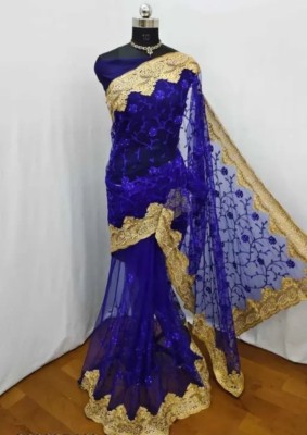 NIYANTAKSH Embroidered Bollywood Net Saree(Blue)