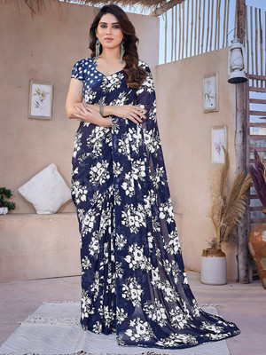 Moda Rapido Printed, Self Design Daily Wear Georgette Saree(Blue)