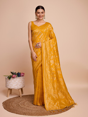 Nayanthara Trends Woven Banarasi Silk Blend Saree(Mustard)