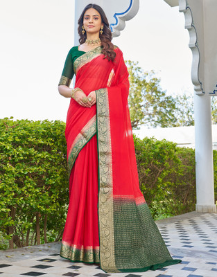 all about you Woven, Embellished Banarasi Silk Blend Saree(Red)