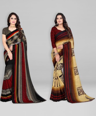 Leelavati Printed Daily Wear Georgette Saree(Pack of 2, Maroon, Black)