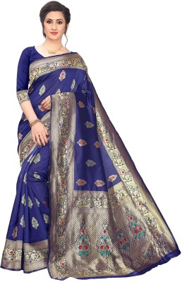 Endues Woven Banarasi Cotton Blend Saree(Blue)