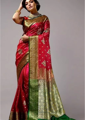 daniyal Printed Banarasi Pure Silk Saree(Red)