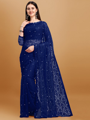 LOROFY Embellished Bollywood Net Saree(Dark Blue)