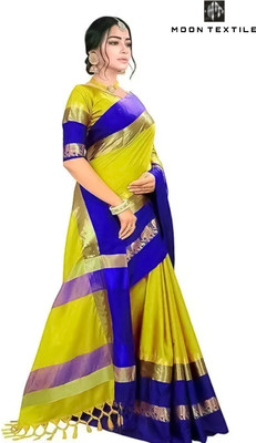 Mortal Textile Animal Print Banarasi Cotton Silk Saree(Multicolor)