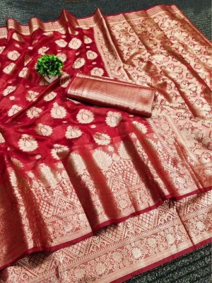 Tejal Creation Self Design Bollywood Organza Saree(Red)