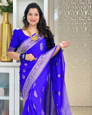 CKDESIGNER Woven Banarasi Jacquard Saree(Blue)