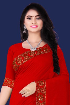 nevya creation Embroidered Mysore Georgette, Pure Cotton Saree(Red)