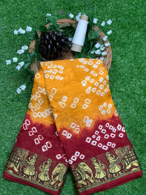 AK Fashion Self Design Bandhani Chiffon Saree(Gold)