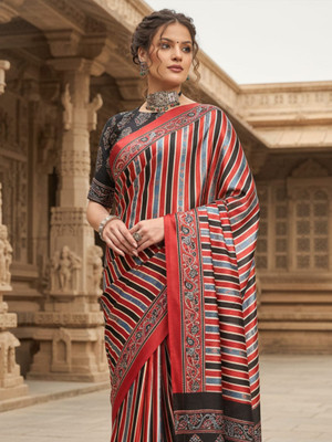 all about you Printed Hand Batik Crepe Saree(Maroon)