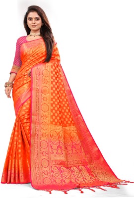 ANISSA SAREE Woven Banarasi Art Silk Saree(Orange)