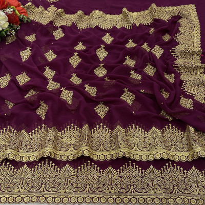 KanjiQueen Embroidered, Self Design Bollywood Georgette Saree(Magenta)