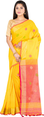 SAYAN CREATION Self Design Handloom Pure Cotton Saree(Yellow)