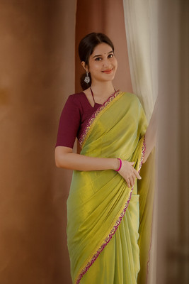 Priyashi Solid/Plain Bollywood Chanderi Saree(Green)