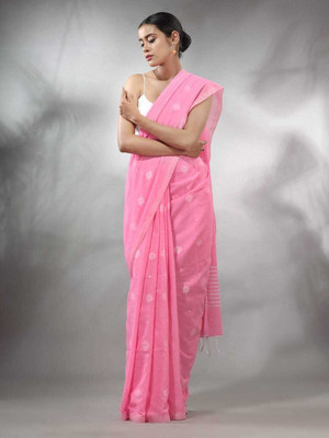 SUSHRITA BOUTIQUE Woven Handloom Pure Cotton Saree(Pink)
