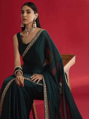 Sareemall Embellished Bollywood Satin Saree(Blue)