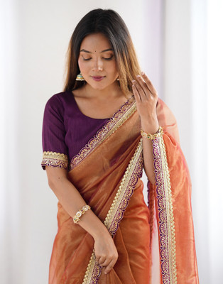 Samah Dyed, Embellished Bollywood Jimmy choo, Net Saree(Brown)