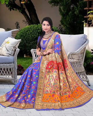 Wovenza Self Design, Woven Bollywood Cotton Blend, Semi-Pashmina Saree(Purple)
