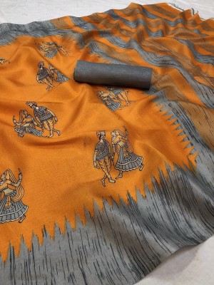 Priyashi Printed Mysore Art Silk Saree(Orange)