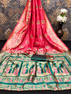 VERCO Woven Baluchari Silk Blend Saree(Purple)