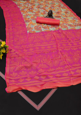 Hensi sarees shop Self Design Pochampally Chiffon, Brasso Saree(Pink)