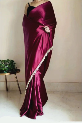 ICEBERGEXIM Solid/Plain Handloom Satin Saree(Black)