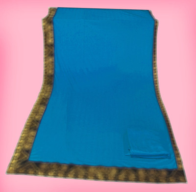 Anugrah Textile Solid/Plain Banarasi Lycra Blend, Chiffon Saree(Blue)