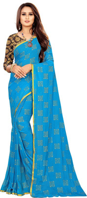 Aardiva Printed Daily Wear Chiffon Saree(Light Blue)