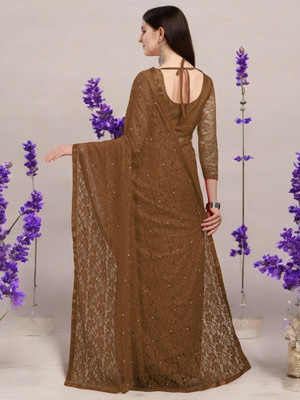 NORAFLEXx Self Design Bollywood Net Saree(Brown)