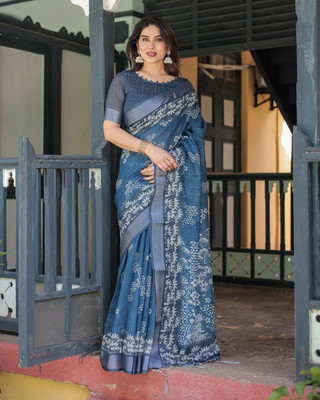 Millstar Self Design, Digital Print, Floral Print Bollywood Cotton Linen, Art Silk Saree(Multicolor)